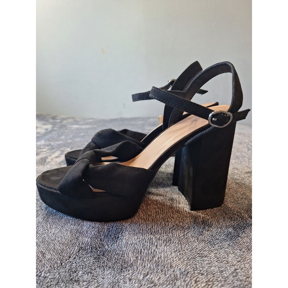 Velvet Block Heel Open Toe Shoes Womens‎ 9 Black Dark Romantic Holiday Party - Picture 5 of 15